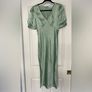 Billie the Label Jasper Midi Silk Dress in Jade Green V-Neck NWT